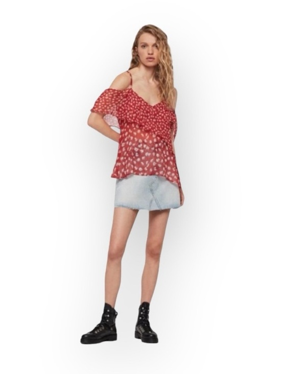 All Saints Tops - new Allsaints ꕥ Off Shoulder Ruffled Silk Floral Print Top ꕥ Red ꕥ Wear 2 Ways